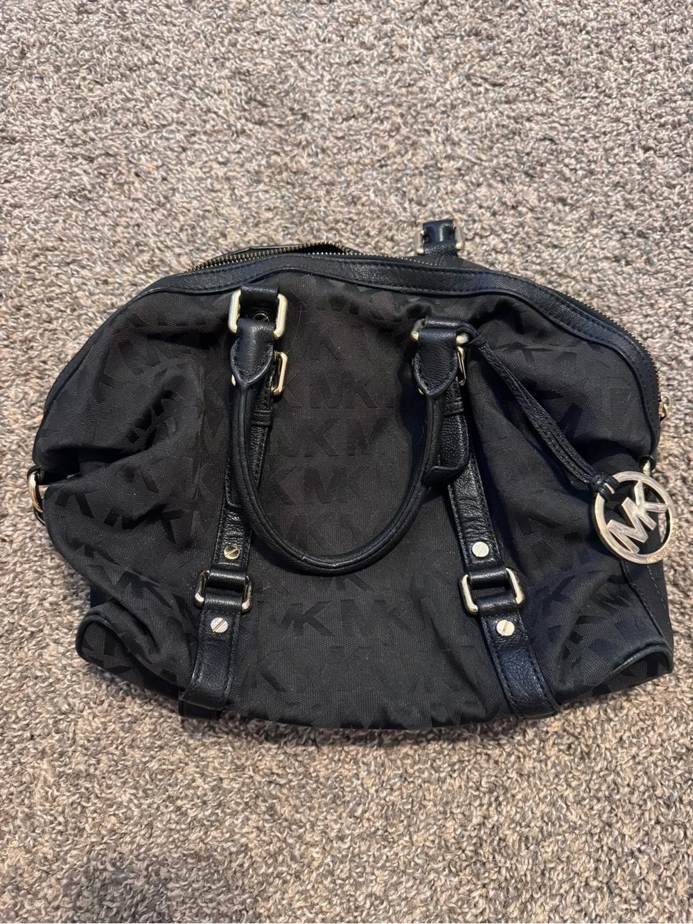 Michael Kors Black Logo Satchel with Gold MK Charm Y2K